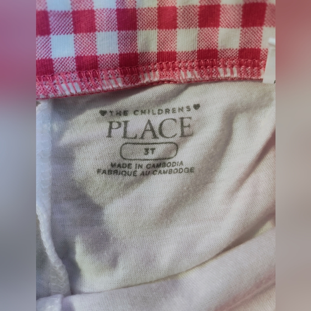 Place White Tee with Pink Gingham Trim - Picture 6 of 10